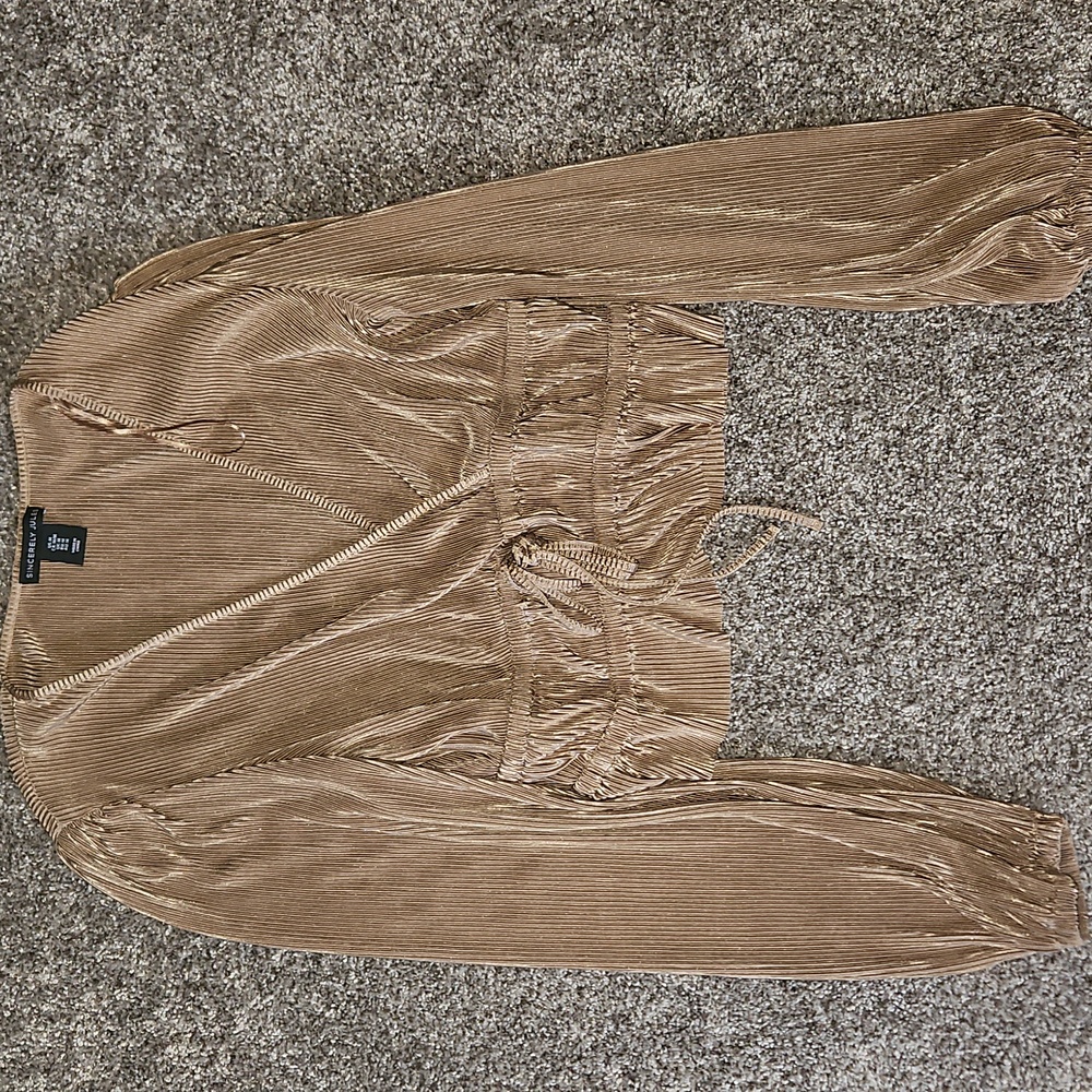 Sincerely Jules Tan Gold Ruched Wrap Blouse